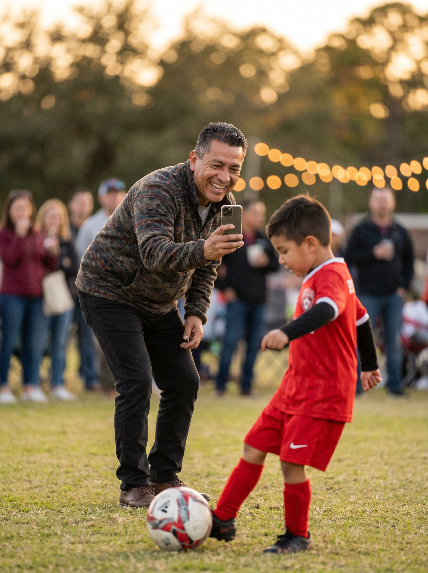 Pai acompanhando filho no treino